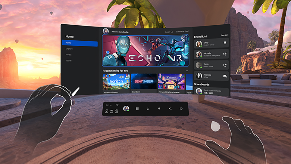 Screenshot of Oculus Home in virtual reality